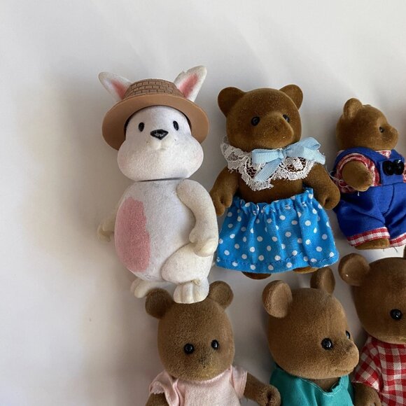 Flocked Bears Lot Collectible Brown Bears Family Toys - Picture 2 of 6